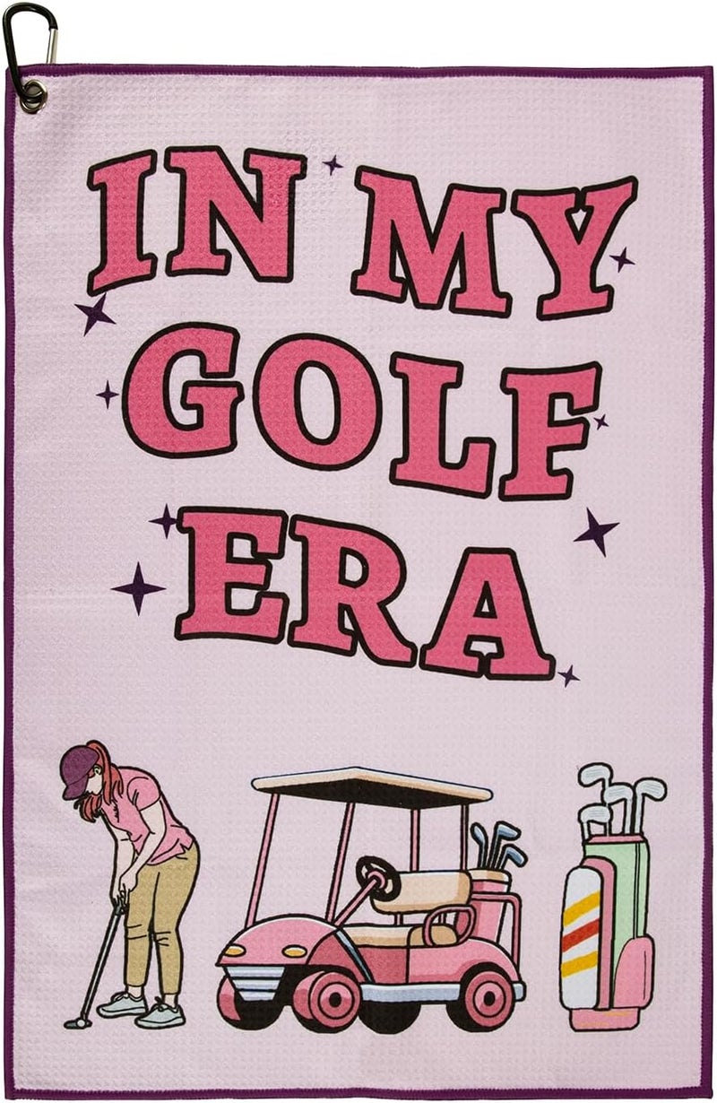 TUYUU Women Pink Golf Towel,Funny Towels for Golfer Bags with Clip,Mother Day Retirement Birthday Gifts for Ladies Grandma Mom Sister Aunt Golfer Sport Lover,Printed in My Golf Era - Image 1